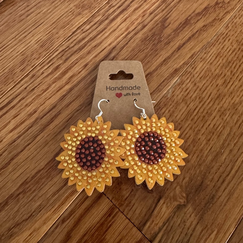 Sunflower Bead Drop Earrings - Yellow